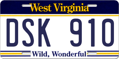 WV license plate DSK910