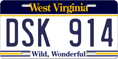 WV license plate DSK914