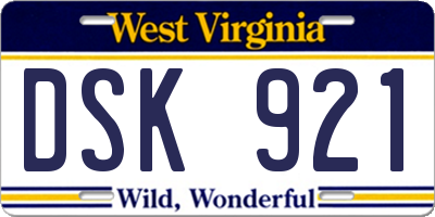 WV license plate DSK921