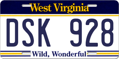 WV license plate DSK928