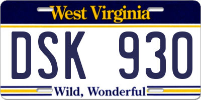 WV license plate DSK930