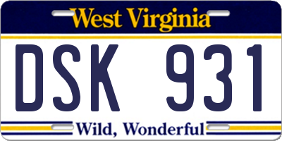 WV license plate DSK931