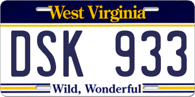 WV license plate DSK933