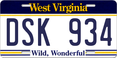 WV license plate DSK934