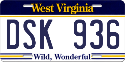 WV license plate DSK936