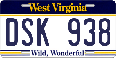 WV license plate DSK938