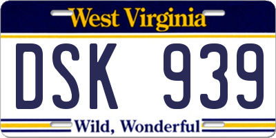 WV license plate DSK939