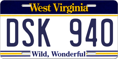 WV license plate DSK940