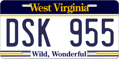 WV license plate DSK955