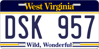 WV license plate DSK957