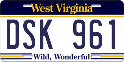 WV license plate DSK961