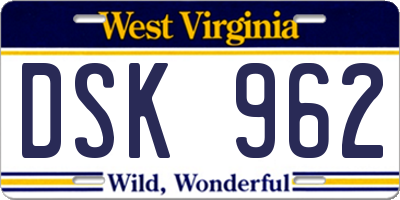 WV license plate DSK962