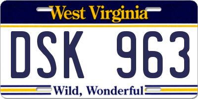 WV license plate DSK963