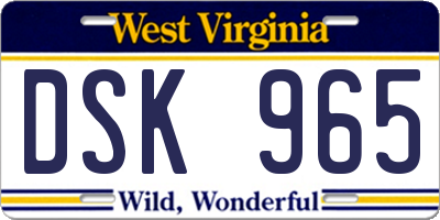 WV license plate DSK965