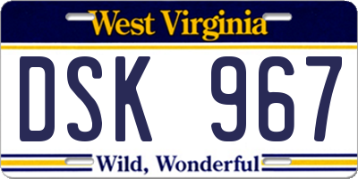 WV license plate DSK967