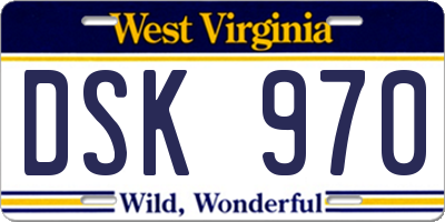 WV license plate DSK970