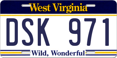 WV license plate DSK971