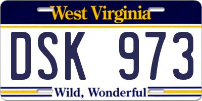WV license plate DSK973