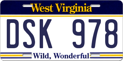 WV license plate DSK978