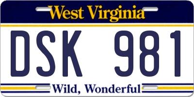 WV license plate DSK981