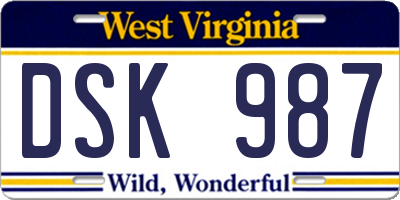 WV license plate DSK987