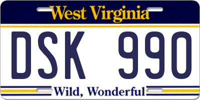WV license plate DSK990