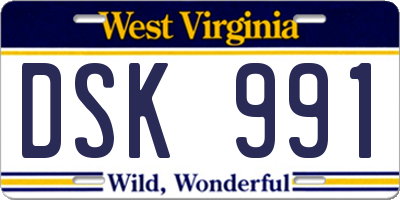 WV license plate DSK991