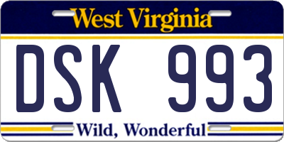 WV license plate DSK993