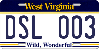 WV license plate DSL003