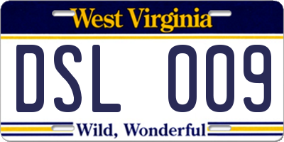 WV license plate DSL009