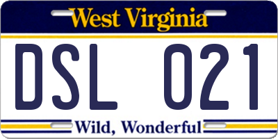 WV license plate DSL021
