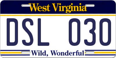 WV license plate DSL030