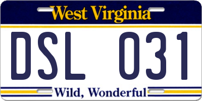 WV license plate DSL031