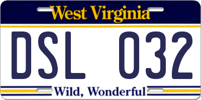 WV license plate DSL032