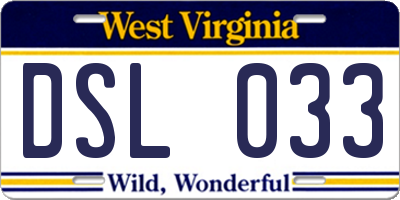 WV license plate DSL033