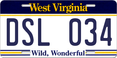 WV license plate DSL034