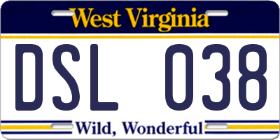 WV license plate DSL038