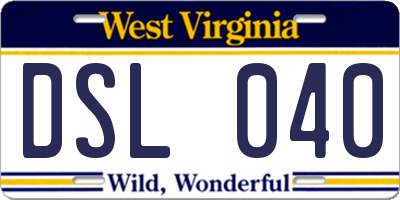 WV license plate DSL040