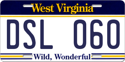 WV license plate DSL060