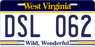 WV license plate DSL062