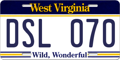 WV license plate DSL070