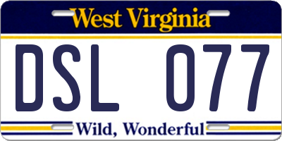 WV license plate DSL077