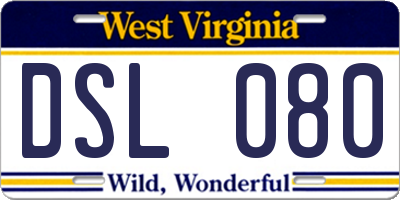WV license plate DSL080