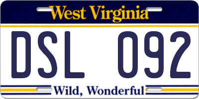 WV license plate DSL092