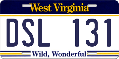 WV license plate DSL131