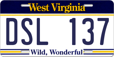 WV license plate DSL137