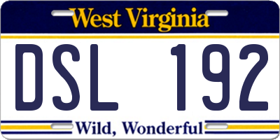 WV license plate DSL192