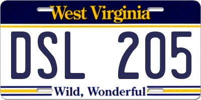 WV license plate DSL205