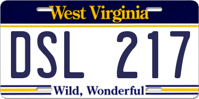 WV license plate DSL217