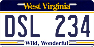 WV license plate DSL234